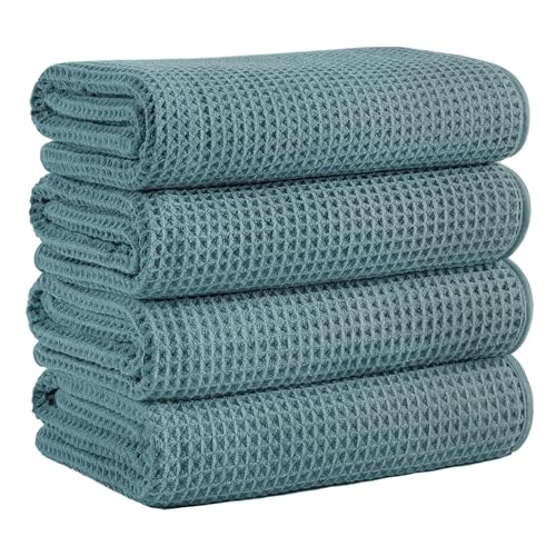 MICROFI Microfiber Waffle Bath Towels, 4 Pieces, Soft, Absorbent, Fast Drying, Lint Free (Green) - Image 1