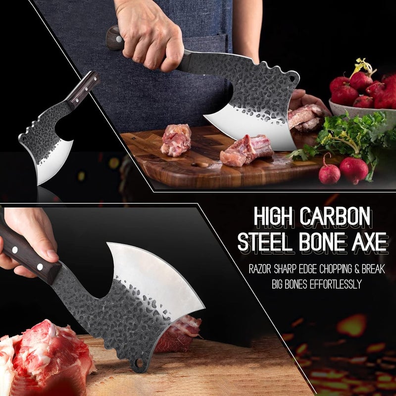 ROCOCO Meat Bone Cleaver Knife for Meat Cutting Handmade Heavy Duty Butcher Axes Hand Forged Full Tang Chopper for Kitchen Outdoor BBQ Chirstmas Mother Father Gifts Idea Men Black - Image 2