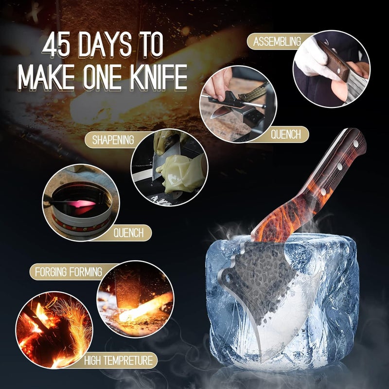 ROCOCO Meat Bone Cleaver Knife for Meat Cutting Handmade Heavy Duty Butcher Axes Hand Forged Full Tang Chopper for Kitchen Outdoor BBQ Chirstmas Mother Father Gifts Idea Men Black - Image 3