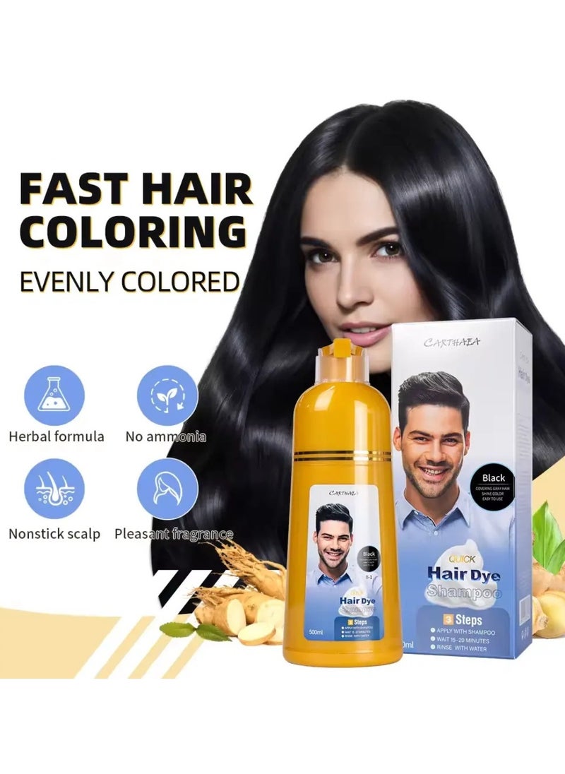 Carthaea - 500ml Black Hair Dye Shampoo Grey and White Hair Coverage Hair Color Shampoo for Women and Men Long Lasting Deeply Nourishing and Anti Hair Fall Hair Color Shampoo Herbal Hair Dye Shampoo - Image 1