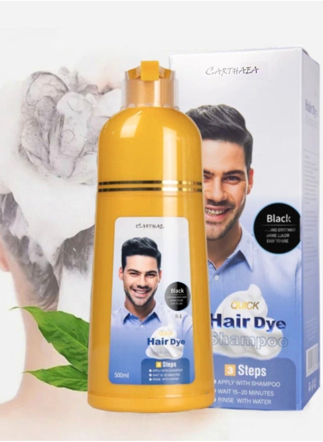 Carthaea - 500ml Black Hair Dye Shampoo Grey and White Hair Coverage Hair Color Shampoo for Women and Men Long Lasting Deeply Nourishing and Anti Hair Fall Hair Color Shampoo Herbal Hair Dye Shampoo - Image 1