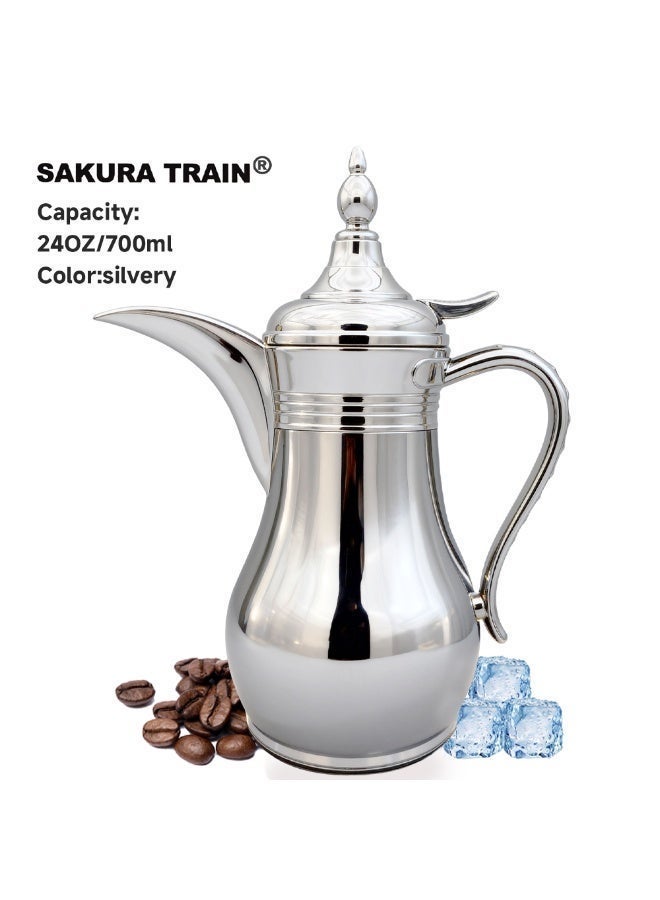 Sakura Train Middle Eastern Arabic Turkey-Inspired Stainless Steel Coffee Pot Dallah Pot Coffee Maker, Double-Wall Insulated Coffee Pot With Lid And Hand, Multiple Colors And Capacities Available for Women, Men, Guests, Best Gift idea, Kitchen Drinking Décor - Image 1