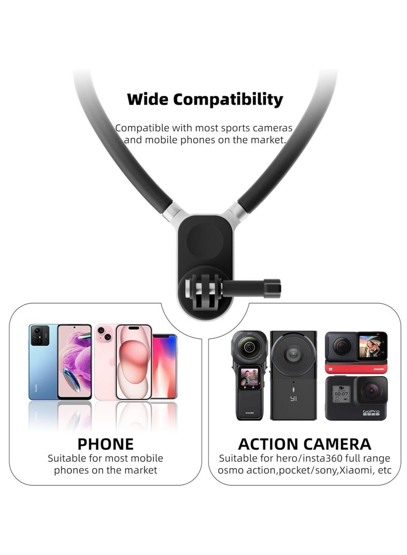 Captaintech Magnetic Silicone Neck Hanging POV Selfie Mount with Phone Clip Vertical Mount Kit Hands Free Video Vlog Necklace for GoPro Insta360 DJI Action Camera iPhone Android Video Vlog Accessories - Image 3