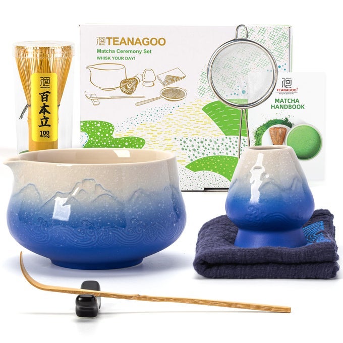 7 PCS MATCHA WHISK SETBLUE MATCHA SET CEREMONY MATCHA POWDER KITMATCHA TEA SET FOR MAKING LATTEMATCHA WHISK SET AND BOWL WITH SCOOPSIFTERFUJI DESIGN CERAMIC BOWLGIFT FOR MATCHA LOVERS