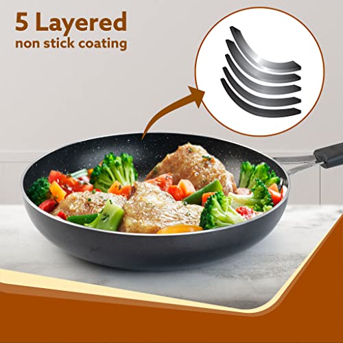AGARO Elegant Non Stick Frying Pan, 2.25L Capacity, 24 cm Diameter, Induction and Gas Oven Friendly, Riveted Cool Touch Handle, Granite Finish, PFOA Free, 2.9mm Thick, Cooking, Frying, cookware, Black - Image 4