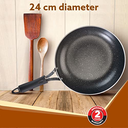 AGARO Elegant Non Stick Frying Pan, 2.25L Capacity, 24 cm Diameter, Induction and Gas Oven Friendly, Riveted Cool Touch Handle, Granite Finish, PFOA Free, 2.9mm Thick, Cooking, Frying, cookware, Black - Image 3