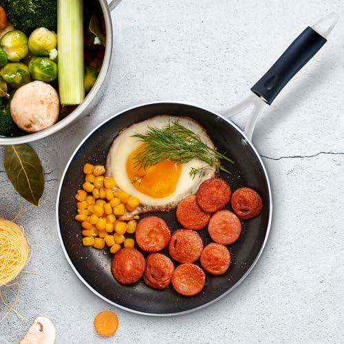 AGARO Elegant Non Stick Frying Pan, 2.25L Capacity, 24 cm Diameter, Induction and Gas Oven Friendly, Riveted Cool Touch Handle, Granite Finish, PFOA Free, 2.9mm Thick, Cooking, Frying, cookware, Black - Image 2