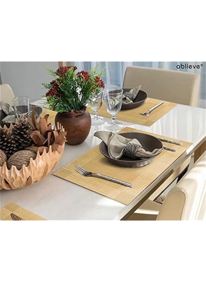 Ablieve Set of 6 Placemats, Non-Slip Crossweave Woven Vinyl Insulation Place Mat Washable Table Mats For Restaurants Party Decoration 45 x 30 cm(Gold)  - Image 2