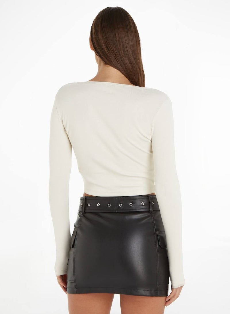 TOMMY JEANS Essential Cropped Ribbed Long Sleeve T-Shirt - Image 3