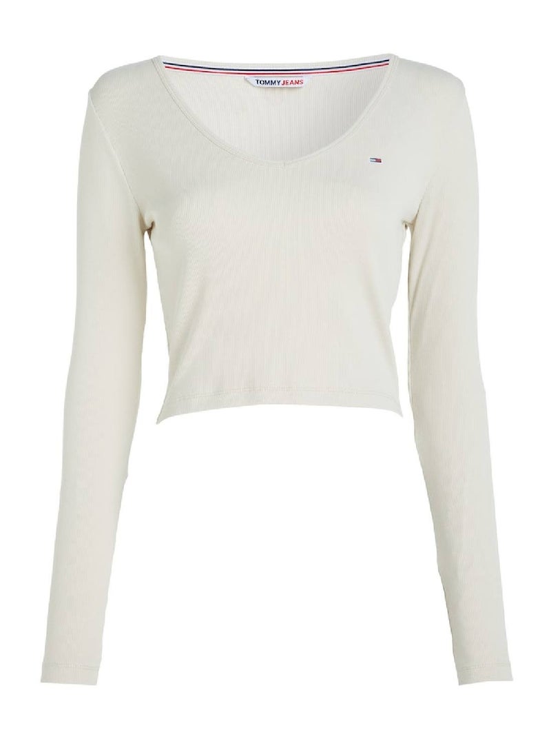 TOMMY JEANS Essential Cropped Ribbed Long Sleeve T-Shirt - Image 2