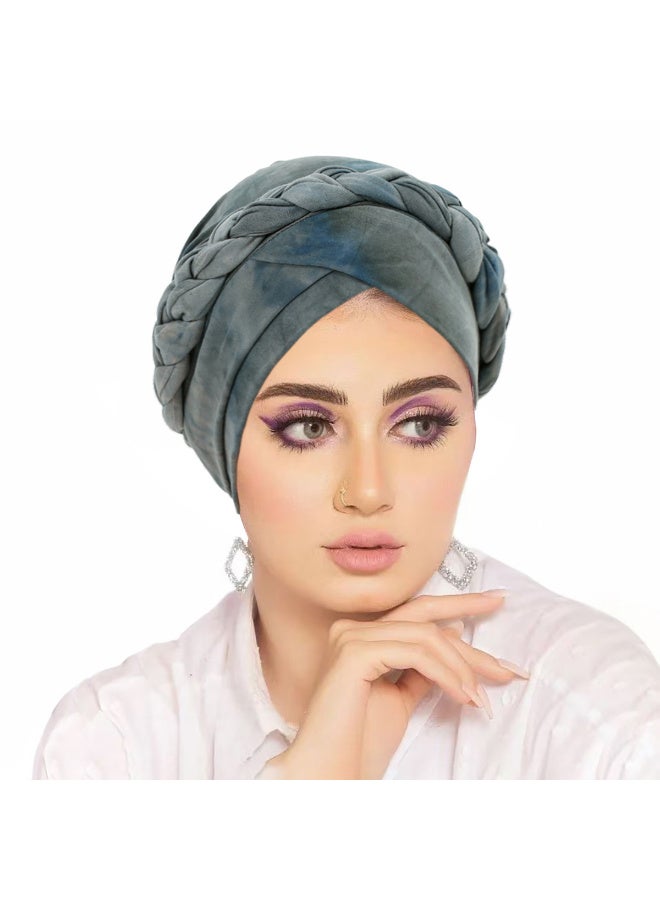 حجاب عمامة نسائي من القماش العريض بتصميم مضفر، غطاء رأس داخلي مطاطي
