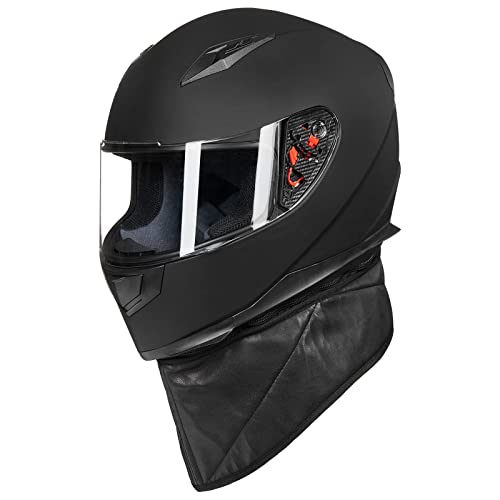 ILM Full Face Motorcycle Street Bike Helmet with Removable Winter Neck Scarf + 2 Visors DOT Model-JK313 (XL, Matte Black) - Image 5