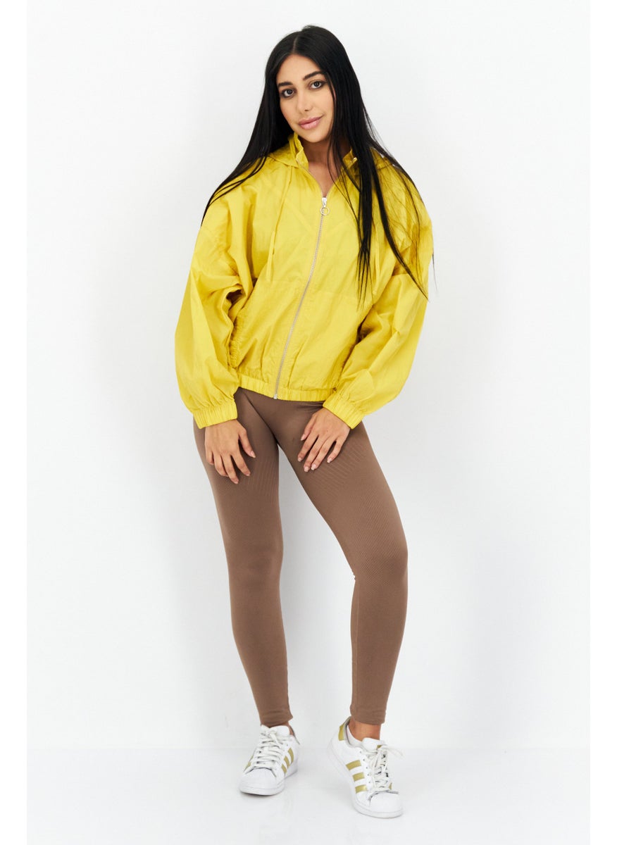 Levi's - Women Hooded  Zip Up Long Sleeve Windbreaker Jacket, Dark Yellow - Image 1