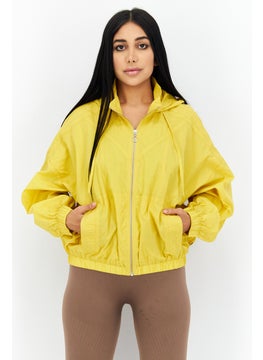 Women Hooded  Zip Up Long Sleeve Windbreaker Jacket, Dark Yellow