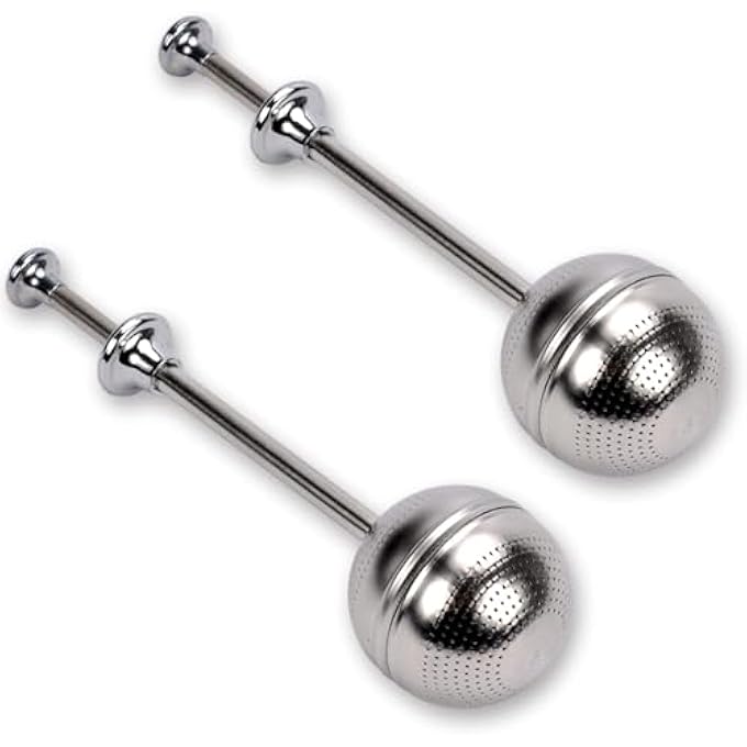 SWIUKPHE كرة شاي بمقبض طويل من الفولاذ المقاوم للصدأ، قطعتين، فلتر شاي ممتاز لأوراق الشاي السائبة، مصفاة شبكية دقيقة قابلة لإعادة الاستخدام لتوزيع الشاي على فترات زمنية محددة للكوب وإبريق الشاي - Image 1