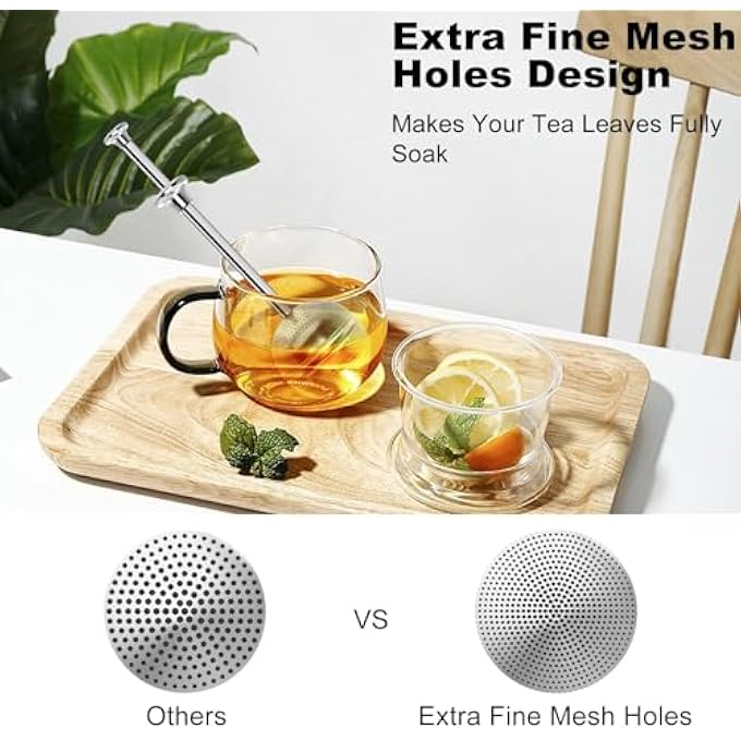 SWIUKPHE كرة شاي بمقبض طويل من الفولاذ المقاوم للصدأ، قطعتين، فلتر شاي ممتاز لأوراق الشاي السائبة، مصفاة شبكية دقيقة قابلة لإعادة الاستخدام لتوزيع الشاي على فترات زمنية محددة للكوب وإبريق الشاي - Image 3