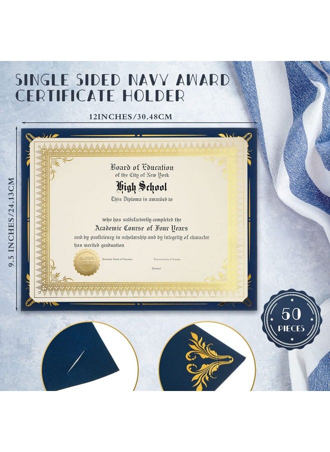 Fainne - 50 Sets Certificate Kit Includes 50 Pcs 9.5 X 12 Inch Certificate Holders 50 Pcs Letter Size Certificate Papers 50 Pcs Gold Foil Award Seals Diploma Covers For Appreciation (Navy Blue Gold) - Image 1