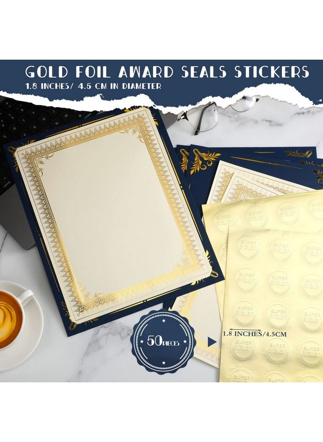 Fainne - 50 Sets Certificate Kit Includes 50 Pcs 9.5 X 12 Inch Certificate Holders 50 Pcs Letter Size Certificate Papers 50 Pcs Gold Foil Award Seals Diploma Covers For Appreciation (Navy Blue Gold) - Image 1
