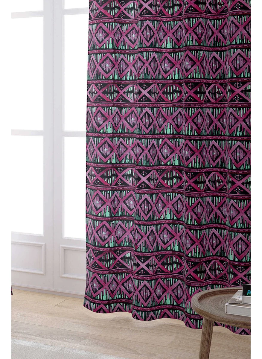 Cango Home Pink Black Ethnic Abstract Patterned Digital Printed Curtain CGH260-PR