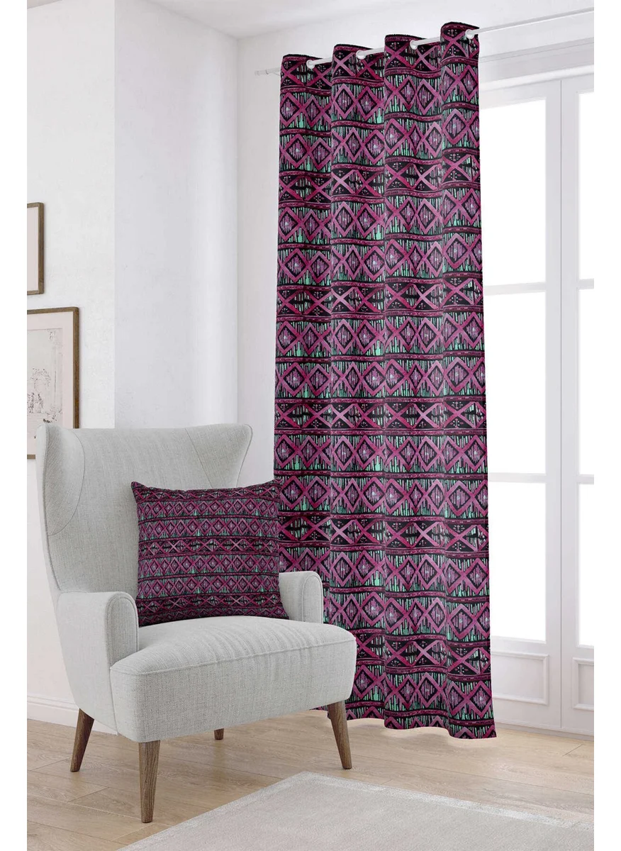 Cango Home Pink Black Ethnic Abstract Patterned Digital Printed Curtain CGH260-PR