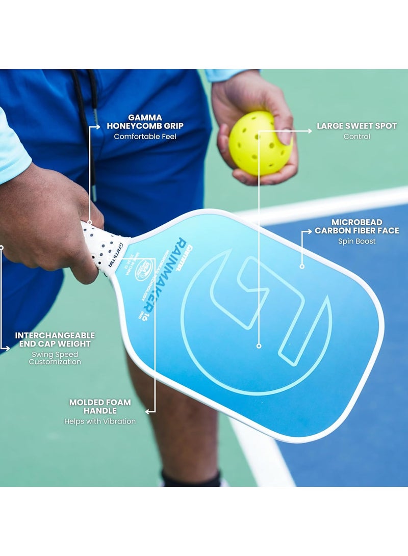 Gamma GAMMA Rainmaker Pickleball Paddle – Lightweight, Large Sweet Spot, Microbead Carbon Fiber Face for Increased Spin & Control, Customizable Swing Weight, 16mm & Available in 6 Colors  - Image 2
