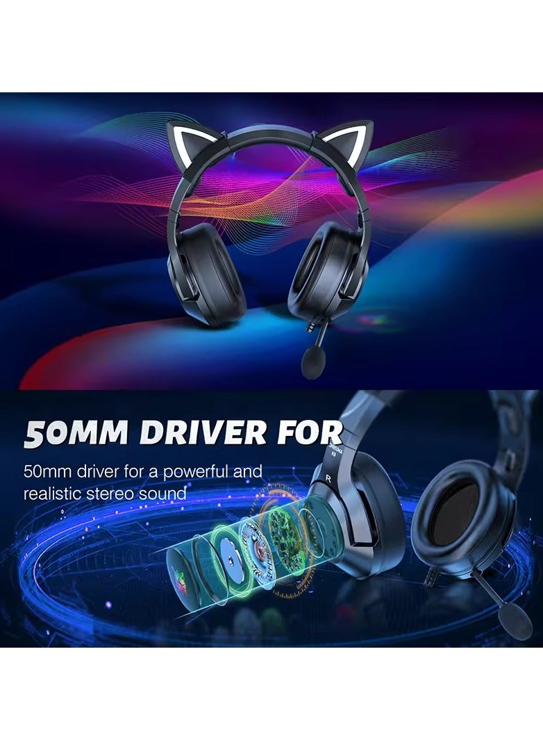 onikuma K9 Cat Ear Wired Gaming Headsets - Image 4