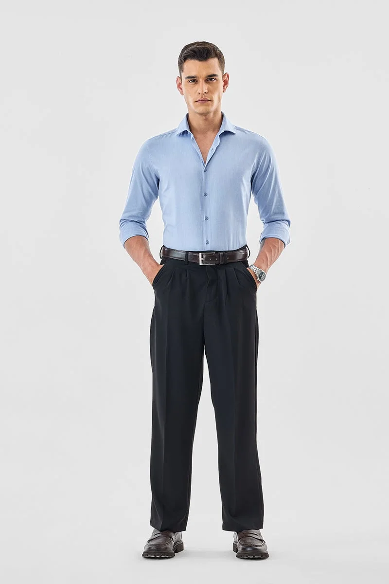 SNITCH Light Blue Textured Long Sleeve Slim Fit Formal Luxe Shirt