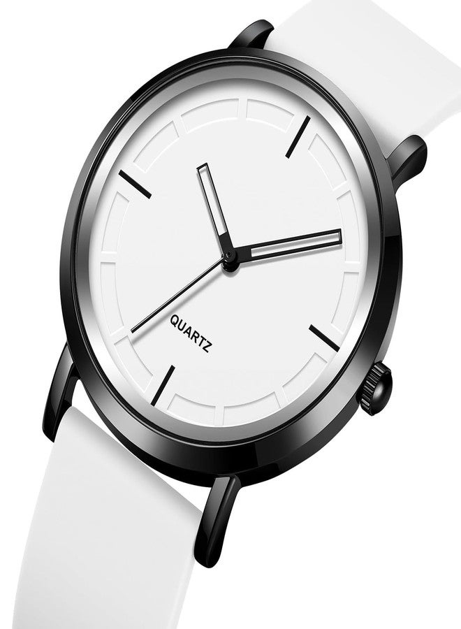 BESTKANG Unisex Wrist Watches Fashion Simple Analog Quartz Wrist Watches Silicone Strap Waterproof Watch Women Men Watches (White) - Image 4