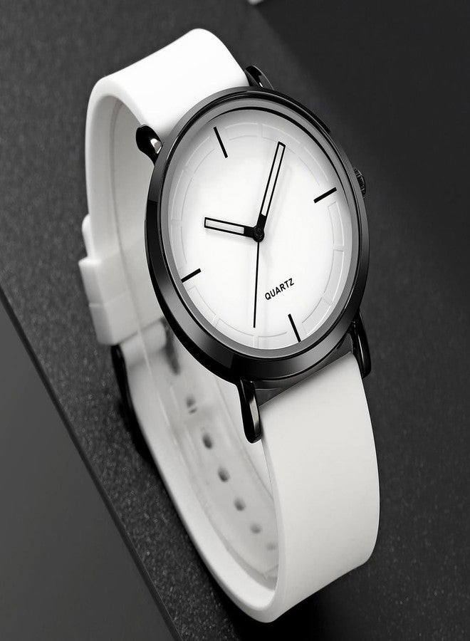 BESTKANG Unisex Wrist Watches Fashion Simple Analog Quartz Wrist Watches Silicone Strap Waterproof Watch Women Men Watches (White) - Image 3