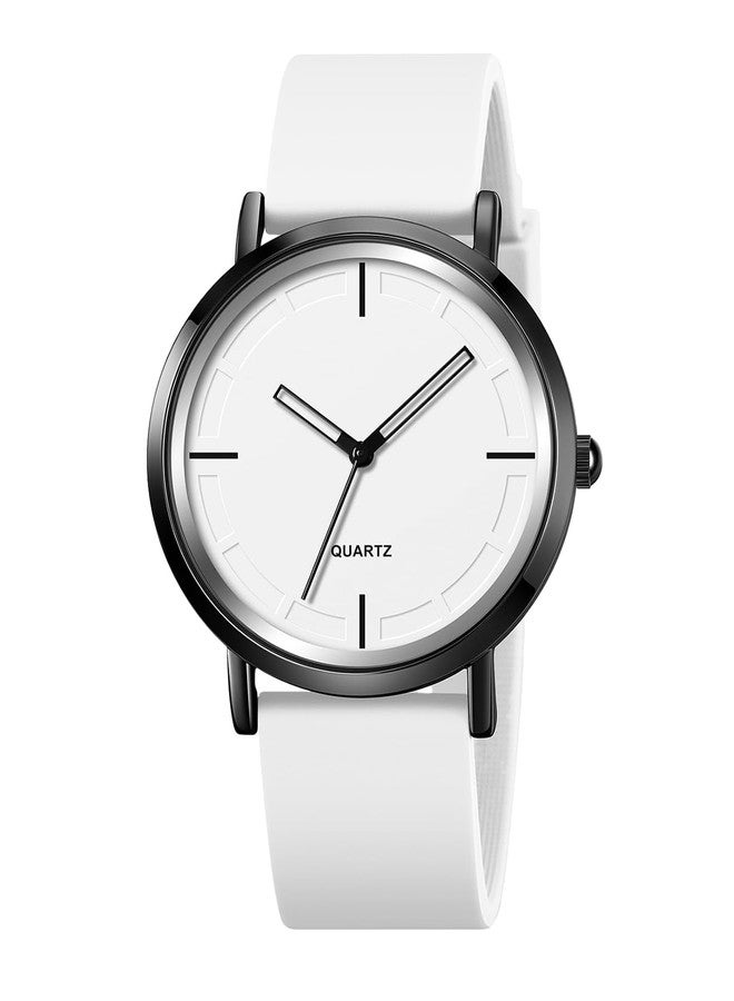 BESTKANG Unisex Wrist Watches Fashion Simple Analog Quartz Wrist Watches Silicone Strap Waterproof Watch Women Men Watches (White) - Image 1