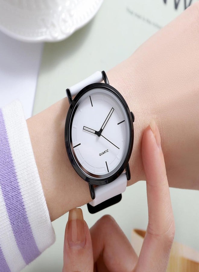 BESTKANG Unisex Wrist Watches Fashion Simple Analog Quartz Wrist Watches Silicone Strap Waterproof Watch Women Men Watches (White) - Image 2