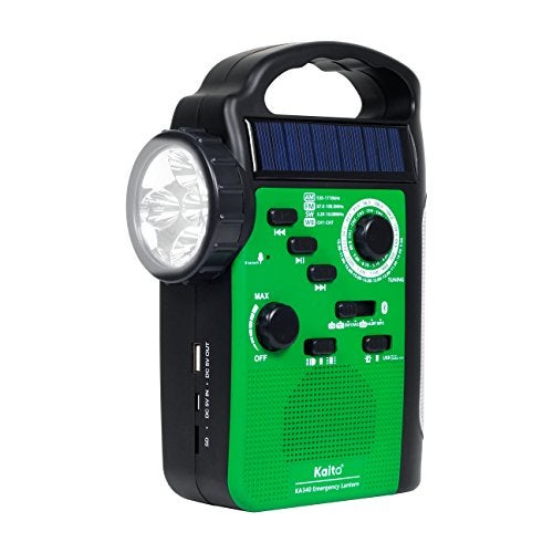 Kaito KA340 Solar Dynamo Hand Crank Rechargeable LED Camping Lantern for Emergency AM/FM/SW NOAA Weather Alert Solar Radio with Bluetooth, Flashlight, Phone Charger, MP3 Player & Siren (Green) - Image 3