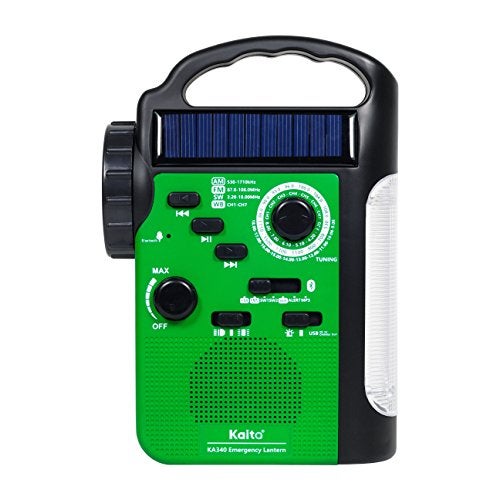 Kaito KA340 Solar Dynamo Hand Crank Rechargeable LED Camping Lantern for Emergency AM/FM/SW NOAA Weather Alert Solar Radio with Bluetooth, Flashlight, Phone Charger, MP3 Player & Siren (Green) - Image 1