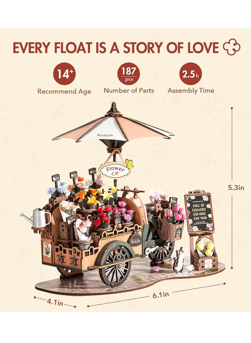 Robotime Rolife 3D Puzzle Wooden Blossom Cart Wooden Puzzle for Children Toy Model Kit DIY Kit Crafts for Adults Teenagers Technology Construction Kit Gifts for Home Decoration TGS03 - Image 4