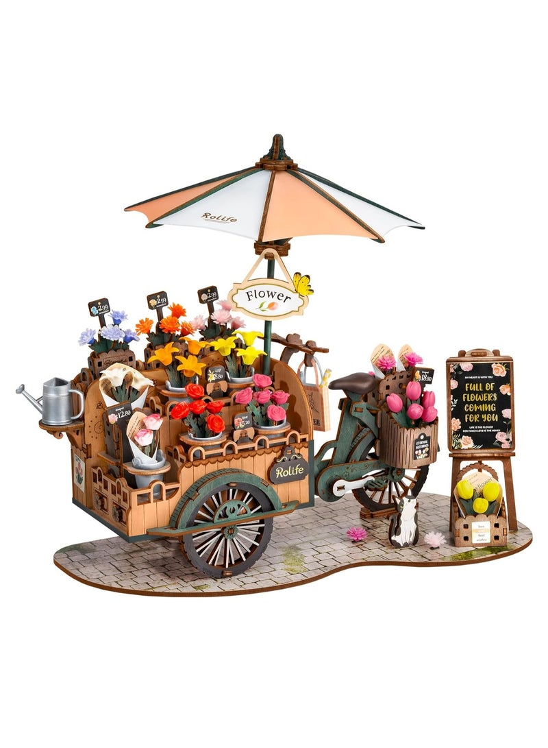 Robotime Rolife 3D Puzzle Wooden Blossom Cart Wooden Puzzle for Children Toy Model Kit DIY Kit Crafts for Adults Teenagers Technology Construction Kit Gifts for Home Decoration TGS03 - Image 1