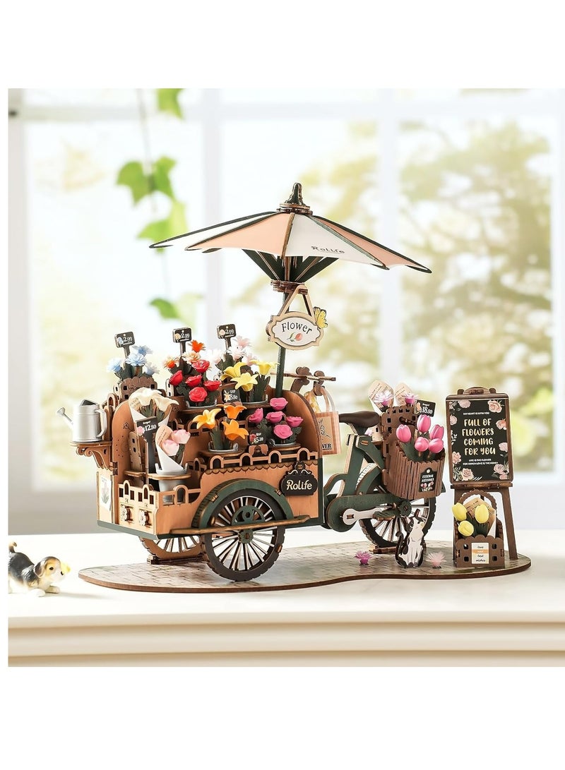 Robotime Rolife 3D Puzzle Wooden Blossom Cart Wooden Puzzle for Children Toy Model Kit DIY Kit Crafts for Adults Teenagers Technology Construction Kit Gifts for Home Decoration TGS03 - Image 5