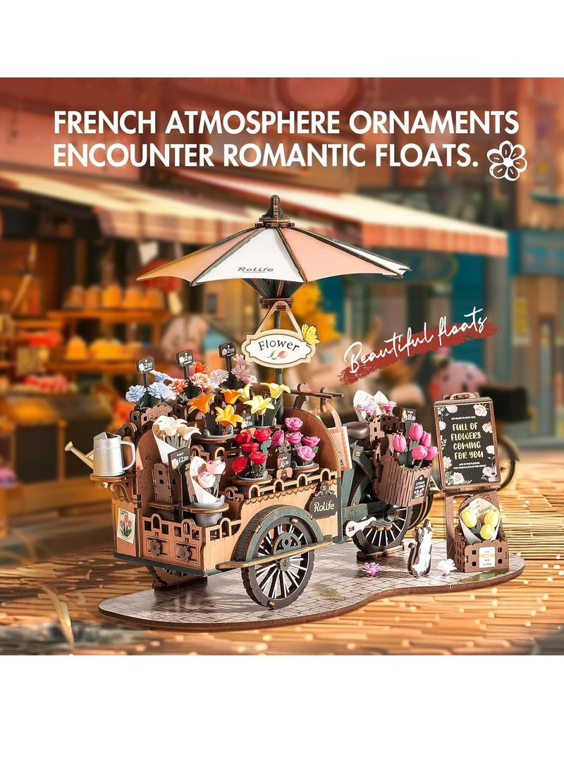 Robotime Rolife 3D Puzzle Wooden Blossom Cart Wooden Puzzle for Children Toy Model Kit DIY Kit Crafts for Adults Teenagers Technology Construction Kit Gifts for Home Decoration TGS03 - Image 2