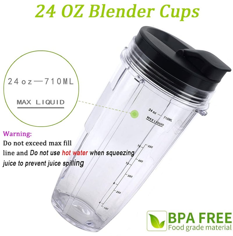 ABTER كوب خلاط نوتري نينجا بديل 24oz مع غطاء رشفة وختم لـ BL450 BL456 BL480 BL482 BL640 BL642 BL682 BN401 BN751 BN801 Foodi SS101 SS151 SS351 SS401 Ninja Blender Auto IQ Blade 2-Pack - Image 4