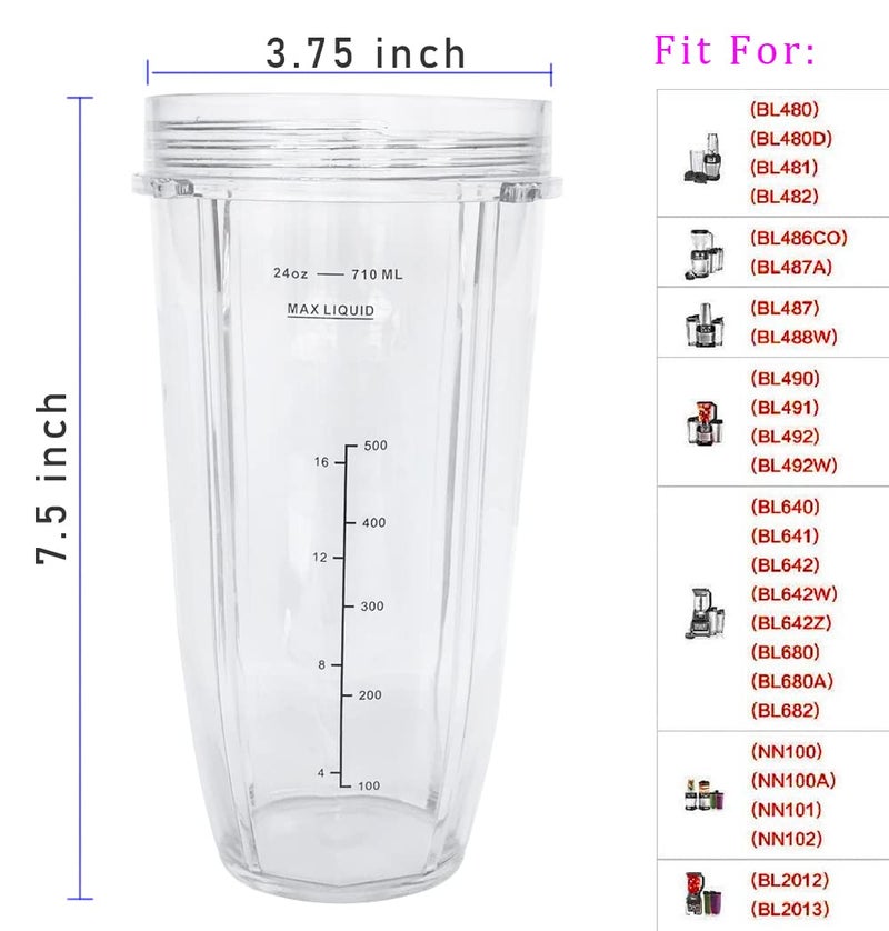 ABTER كوب خلاط نوتري نينجا بديل 24oz مع غطاء رشفة وختم لـ BL450 BL456 BL480 BL482 BL640 BL642 BL682 BN401 BN751 BN801 Foodi SS101 SS151 SS351 SS401 Ninja Blender Auto IQ Blade 2-Pack - Image 5
