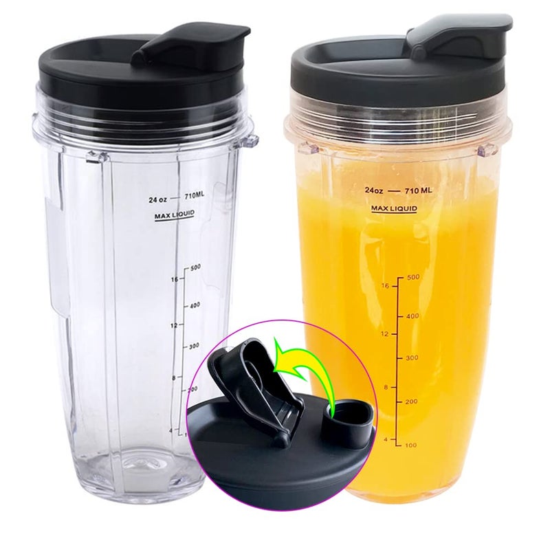 ABTER كوب خلاط نوتري نينجا بديل 24oz مع غطاء رشفة وختم لـ BL450 BL456 BL480 BL482 BL640 BL642 BL682 BN401 BN751 BN801 Foodi SS101 SS151 SS351 SS401 Ninja Blender Auto IQ Blade 2-Pack - Image 1