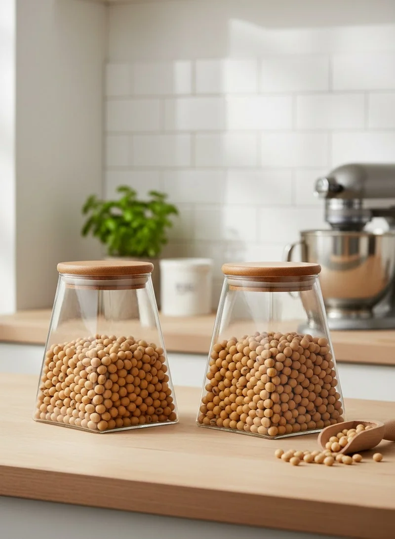 1 تشيس برطمان زجاج بوروسيليكات مستطيل بغطاء من الخيزران سعة 550 مل