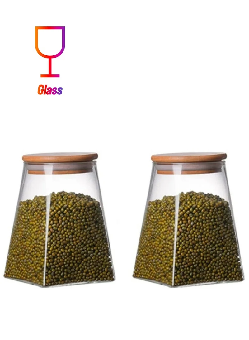 1 تشيس برطمان زجاج بوروسيليكات مستطيل بغطاء من الخيزران سعة 550 مل