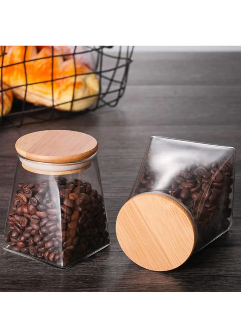 1Chase Borosilicate Glass Jar Rectangle with Bamboo Lids 550 ML