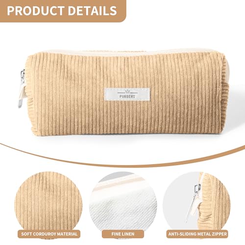 Purbert Pencil Bag Pen Case, Soft Corduroy Small Pencil Pouch Organizer with Zipper, Cute Pencil Case Pouch Stationery for Girls and Boys – Apricot - Image 4