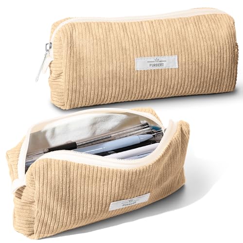 Purbert Pencil Bag Pen Case, Soft Corduroy Small Pencil Pouch Organizer with Zipper, Cute Pencil Case Pouch Stationery for Girls and Boys – Apricot - Image 1