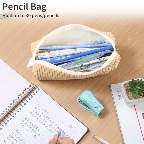 Purbert Pencil Bag Pen Case, Soft Corduroy Small Pencil Pouch Organizer with Zipper, Cute Pencil Case Pouch Stationery for Girls and Boys – Apricot - Image 5