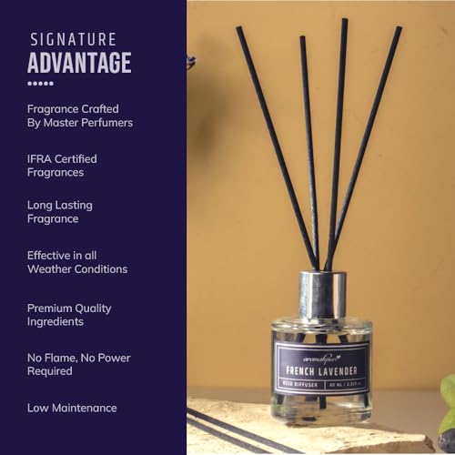 Aromahpure Premium Reed Diffuser Set 60 ML with 4 Fiber Reed Sticks | French Lavender Long Lasting Upto 35 Days | Room Freshener for Bedroom, Washroom, Office | Toxin Free, Aromatherapy, Stress Relief - Image 5