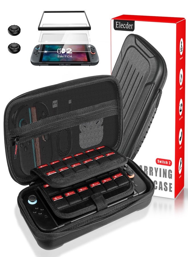 ELECDER for Nintendo Switch 2 Case Black - Protective Carrying Case with 24 Games Cartridges, 2 Screen Protectors, 2 Thumb Grip Caps, Hard Shell Carry Travel Pouch Bag for Console, Accessories - Image 1