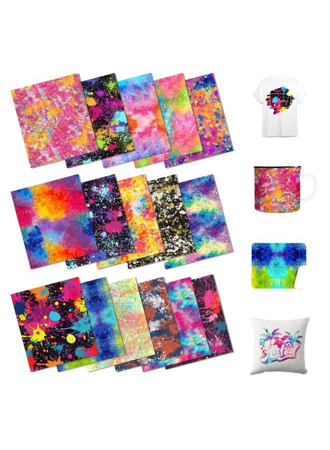 HTVSTD Colorful Splash Sublimation Transfer Ink Paper 16 Sheets 12inches * 10inches Watercolor Sublimation Paper Transfer Sheets for Mugs Tumblers DIY - Image 1