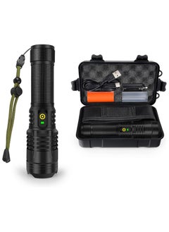 12000 Lumen Flashlight,USB Rechargeable Flashlight,High Powered Handheld LED Flashlight, Super Bright Flash Light,5 Modes for Emergency,Hiking,with Holster